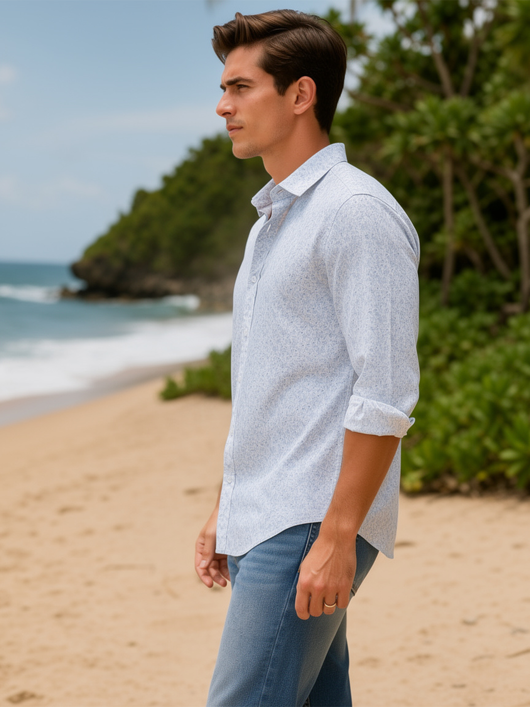 Light Steel Blue Floral Printed Casual Shirt