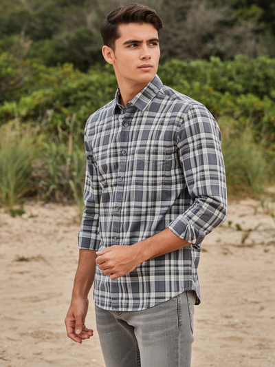 Granite Grey Checked Casual Shirt
