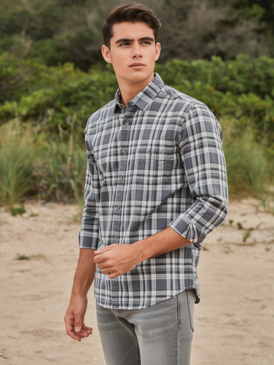 Granite Grey Checked Casual Shirt