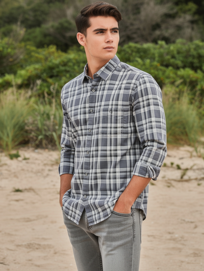 Granite Grey Checked Casual Shirt