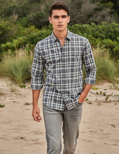 Granite Grey Checked Casual Shirt