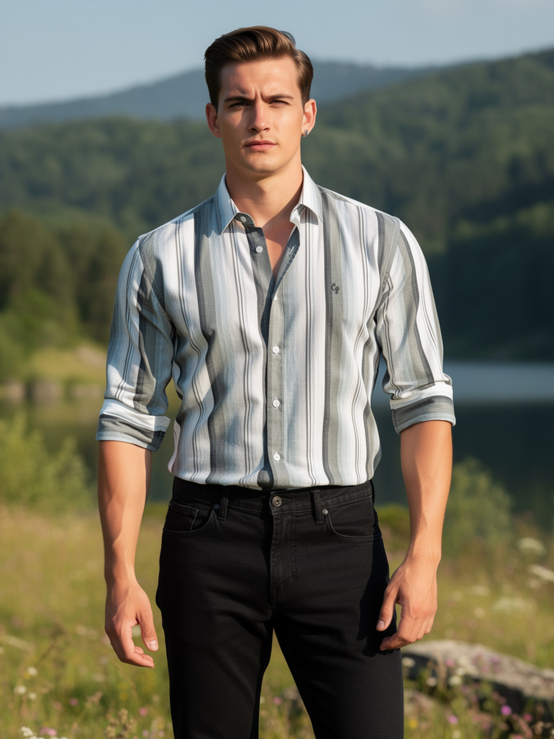 Smoke Blue and Sage Stripes Casual Shirt