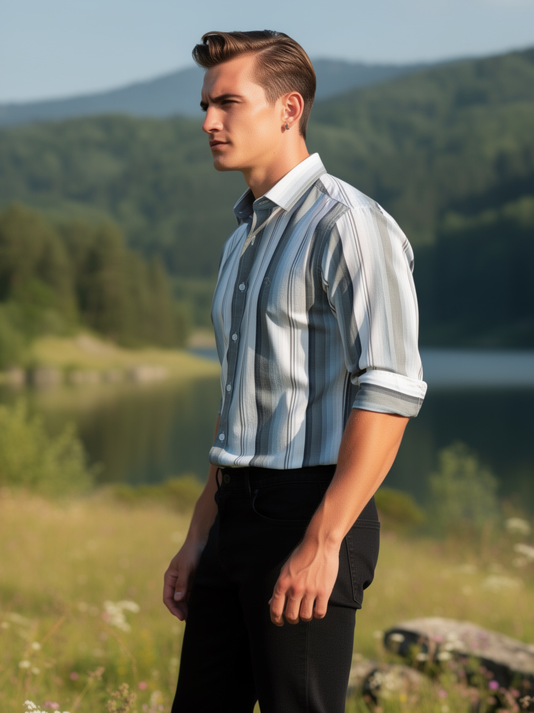 Smoke Blue and Sage Stripes Casual Shirt