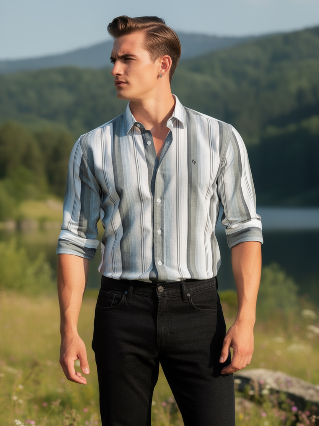 Smoke Blue and Sage Stripes Casual Shirt
