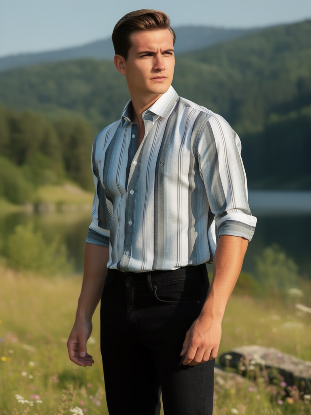 Smoke Blue and Sage Stripes Casual Shirt