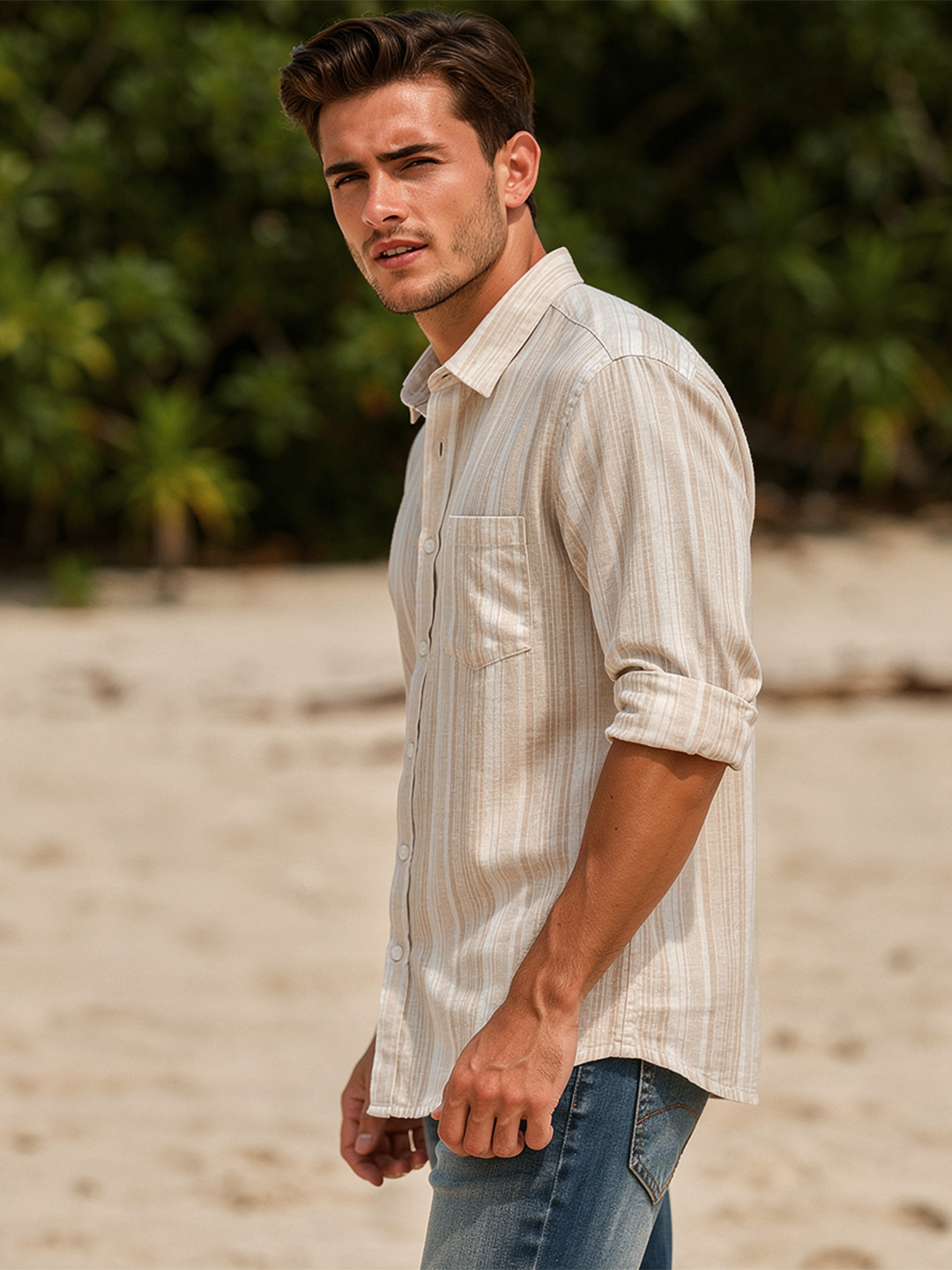Dune Beige Stripes Casual Shirt