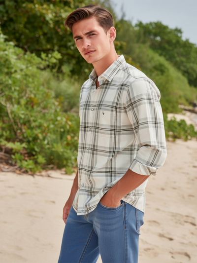 Sand Cream Checked Casual Shirt