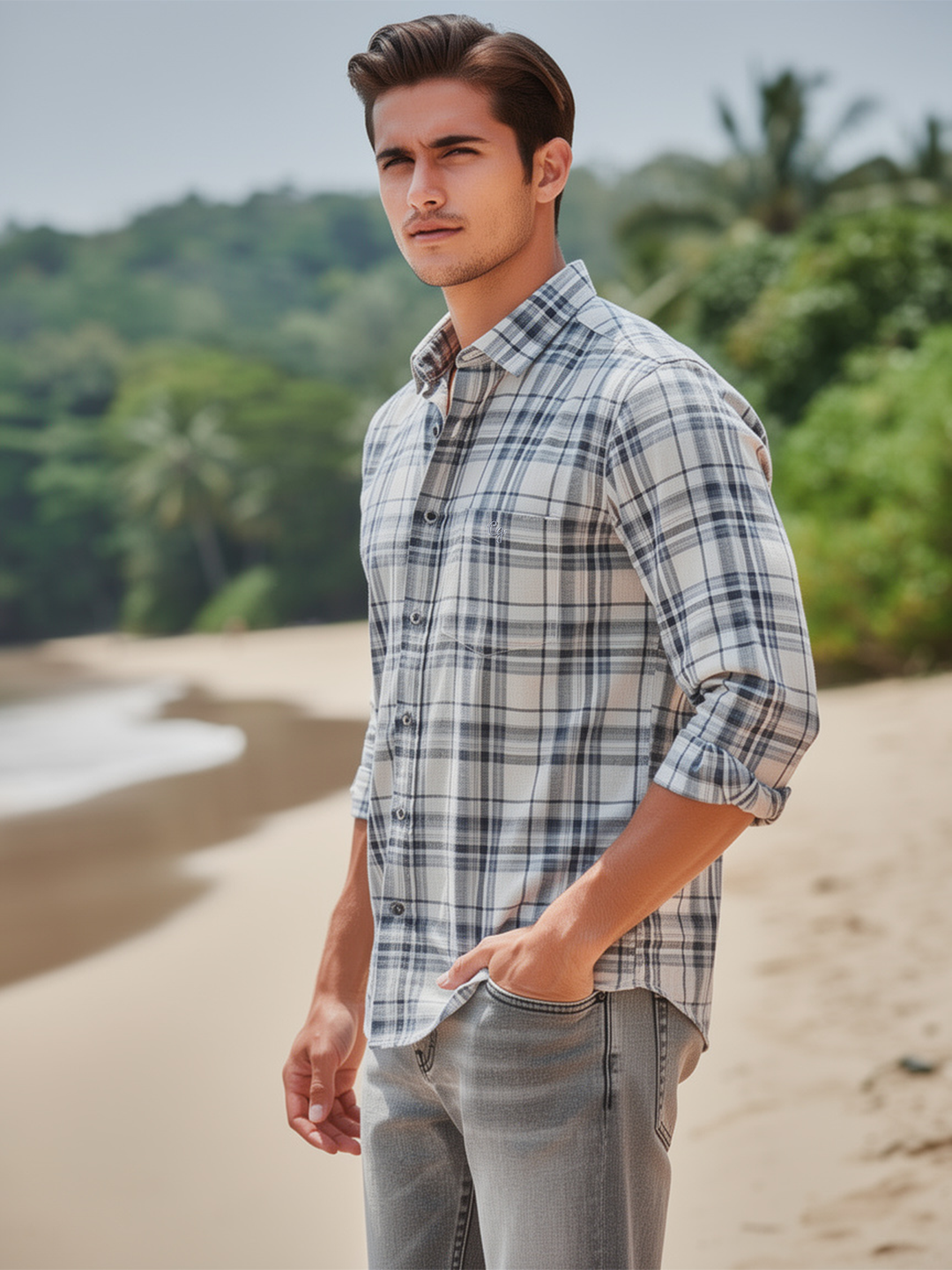 Black and Off White Checked Casual Shirt