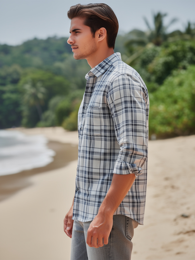 Black and Off White Checked Casual Shirt