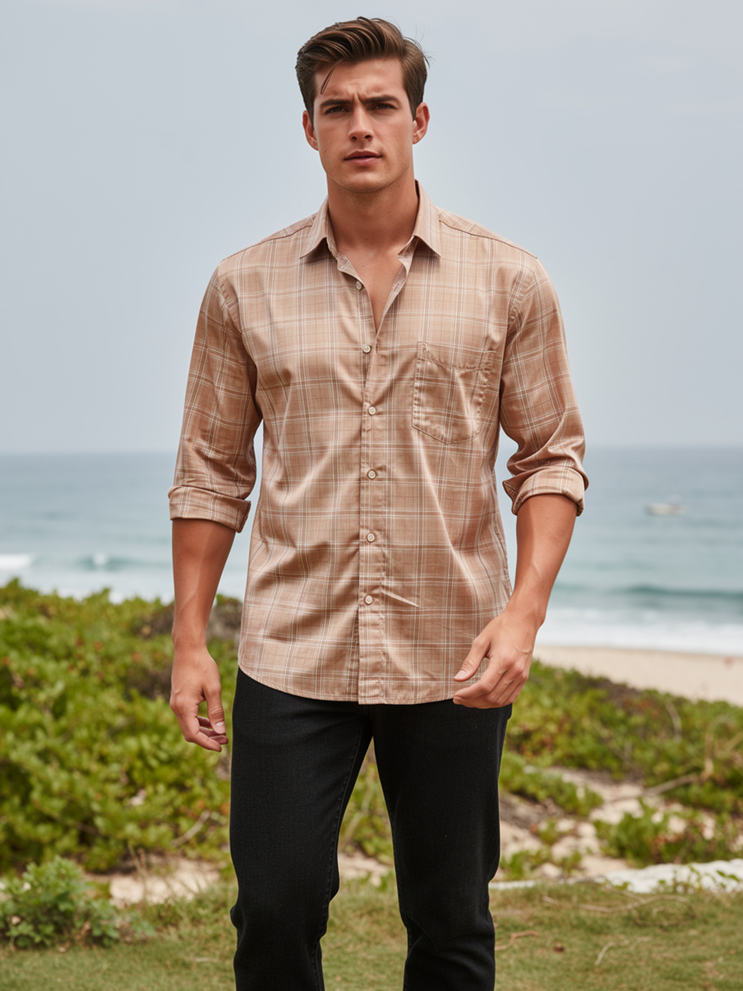 Rustic Camel Checked Casual Shirt