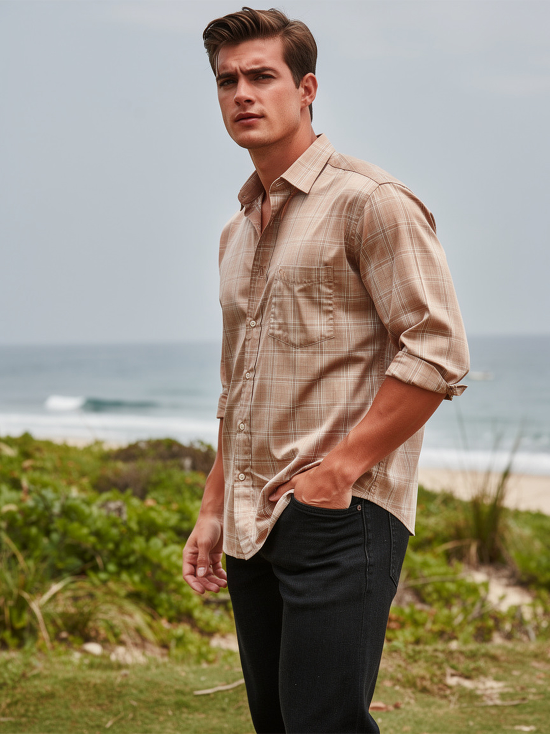 Rustic Camel Checked Casual Shirt
