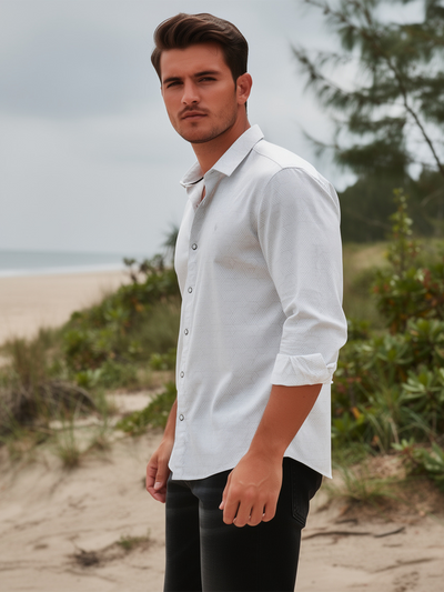 Frost White Geometric Printed Casual Shirt