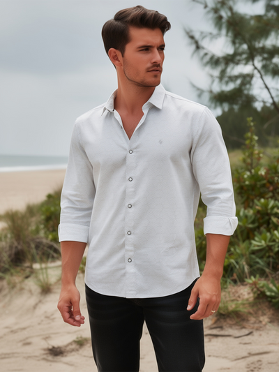 Frost White Geometric Printed Casual Shirt