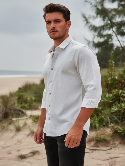 Frost White Geometric Printed Casual Shirt