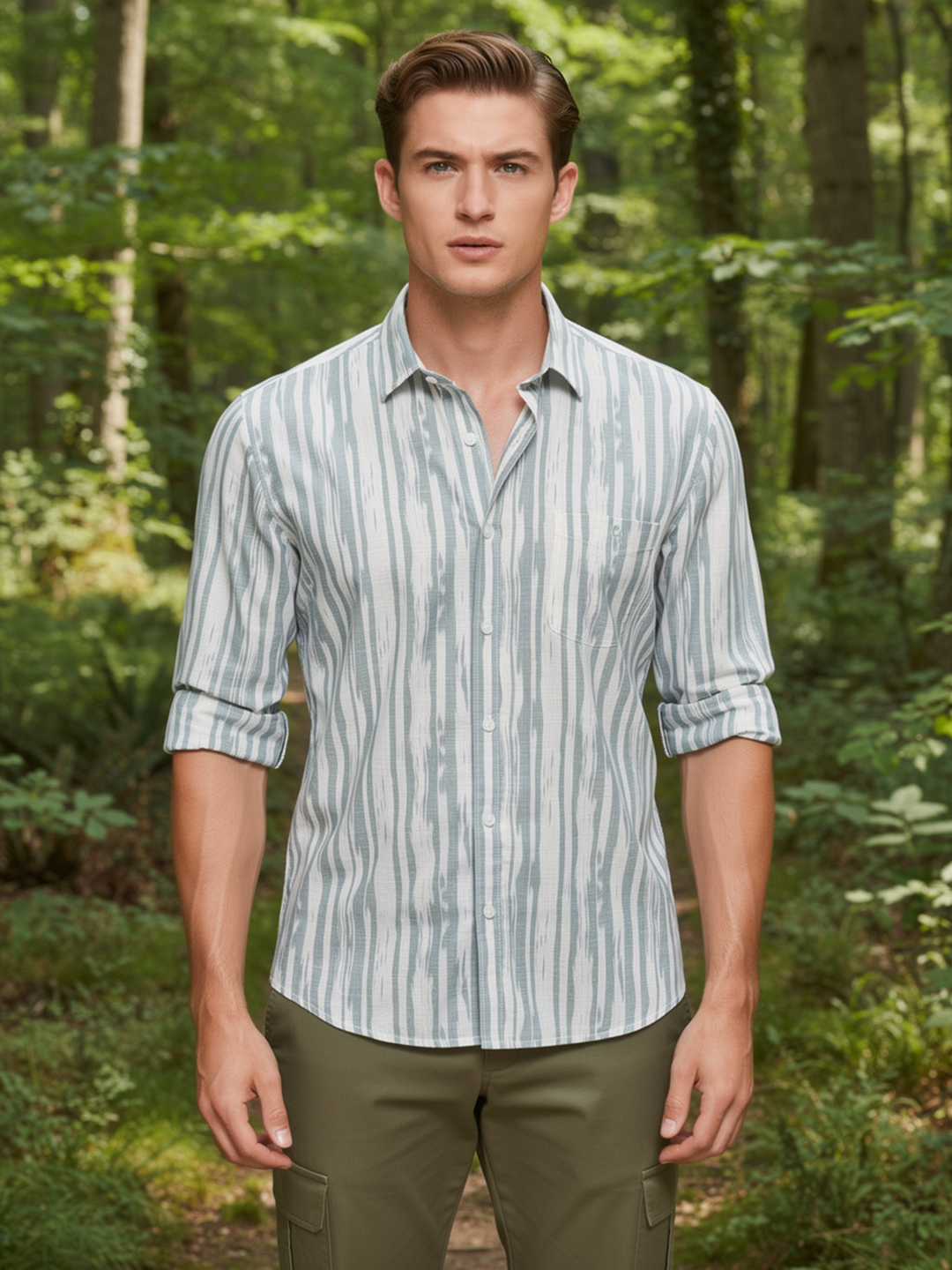 Olive Sage Printed Casual Shirt