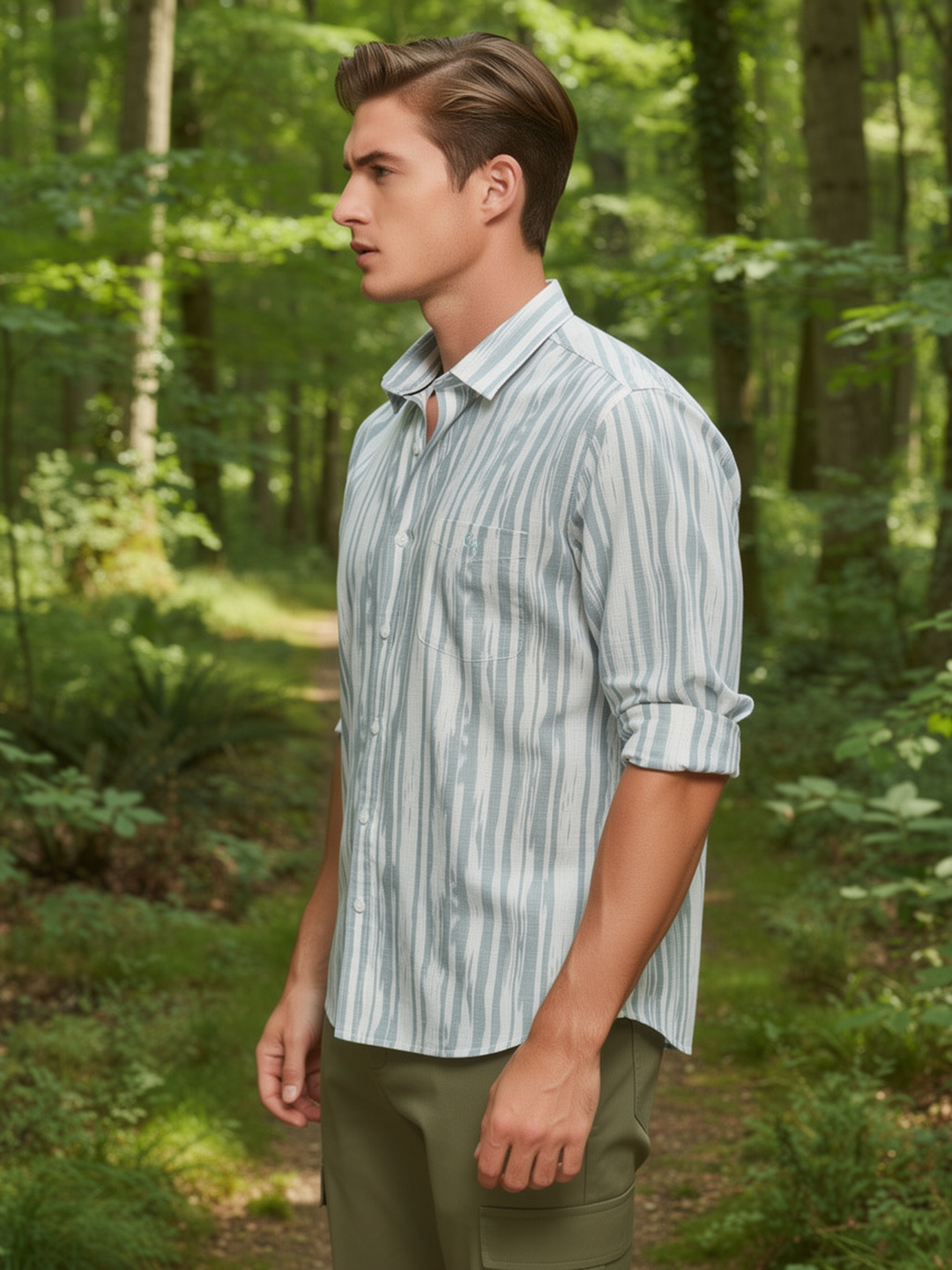 Olive Sage Printed Casual Shirt