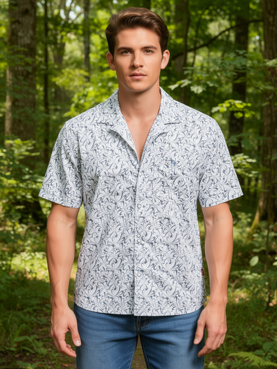Mineral Blue Floral Printed Casual Shirt