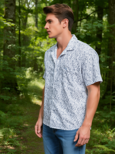 Mineral Blue Floral Printed Casual Shirt