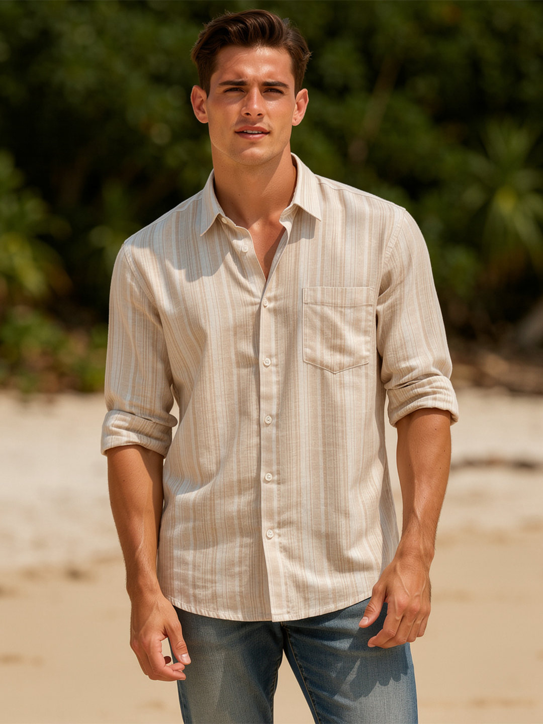 Dune Beige Stripes Casual Shirt