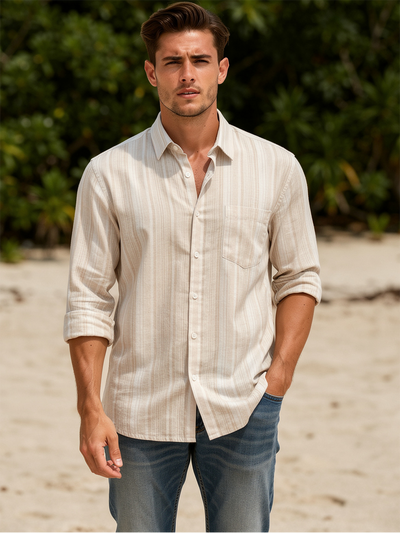 Dune Beige Stripes Casual Shirt