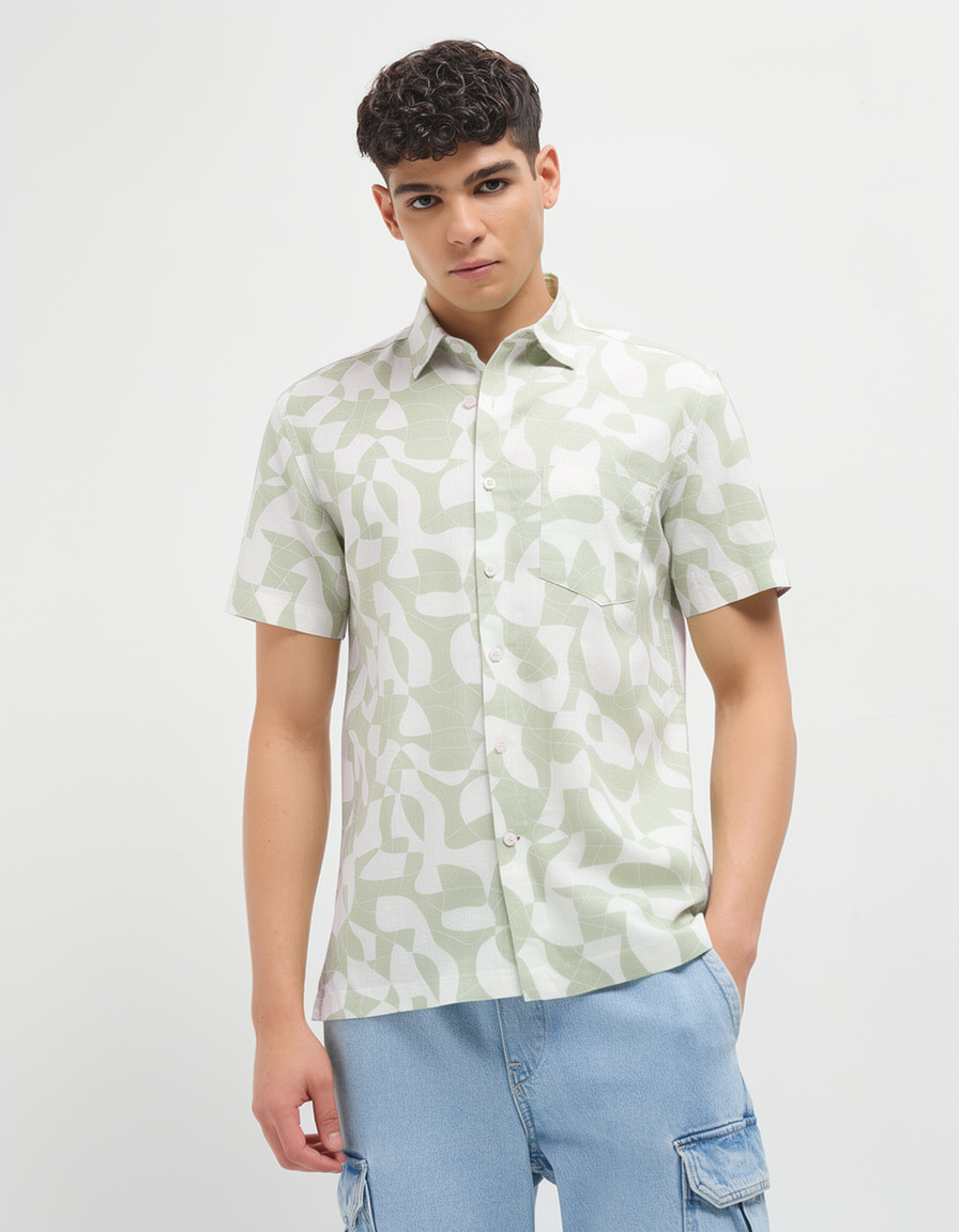 Pistachio Green Printed Casual Shirt