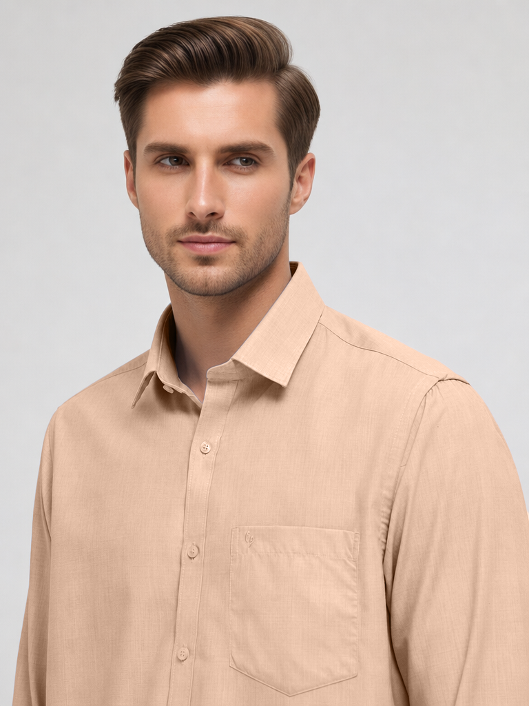 Linen Beige Plain Formal Shirt