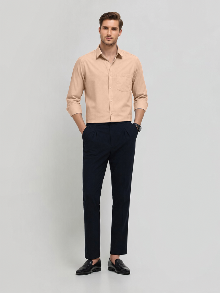 Linen Beige Plain Formal Shirt