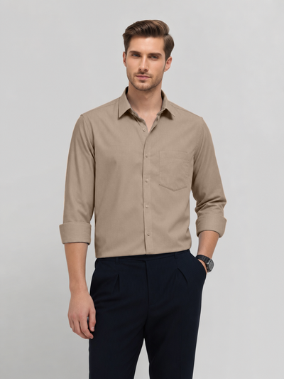 Sandstone Beige Plain Formal Shirt